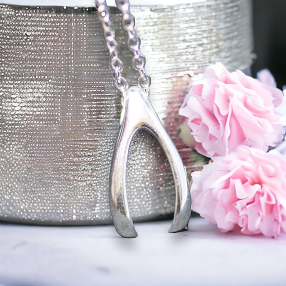 Small Wishbone Good Luck Pendant Sterling Silver 925 made in Canada - Picture 1 of 7